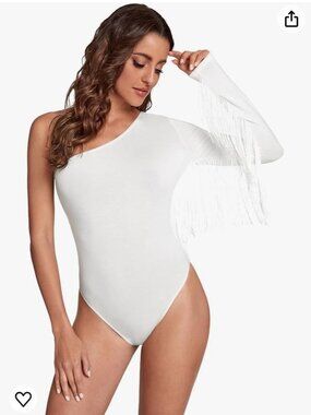 NEW Fringe Trim One Shoulder Bodysuit